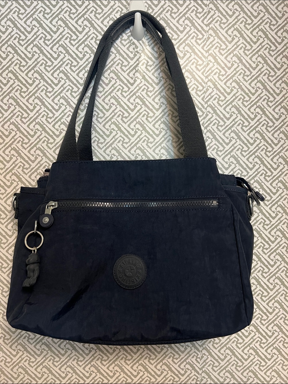 Kipling Navy Shoulder Tote/crossbody with Front Zip Pocket